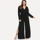 Shein Plus Solid Self-tie V-neck Jumpsuit