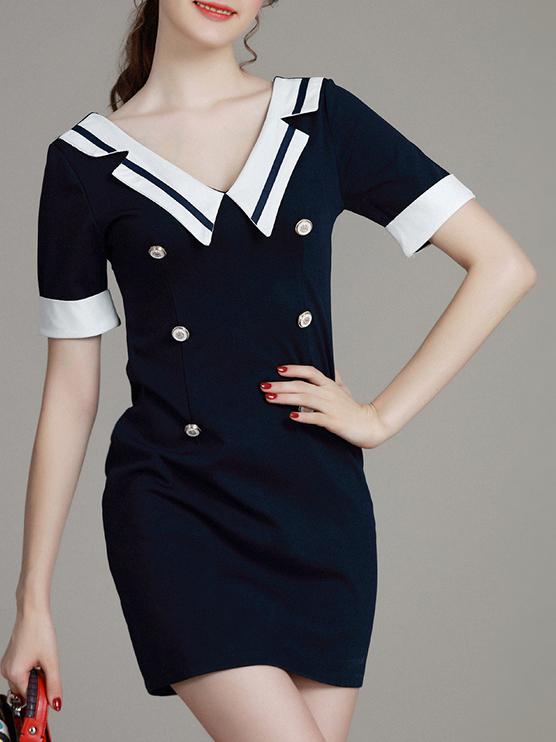 Shein Navy V Neck Backless Sheath Dress