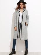 Shein Grey Contrast Panel Chevron Pattern Tweed Coat