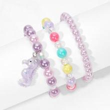 Shein Girls Bow Decorated Beaded Bracelet 1pc