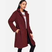 Shein Pocket Open Front Solid Teddy Coat