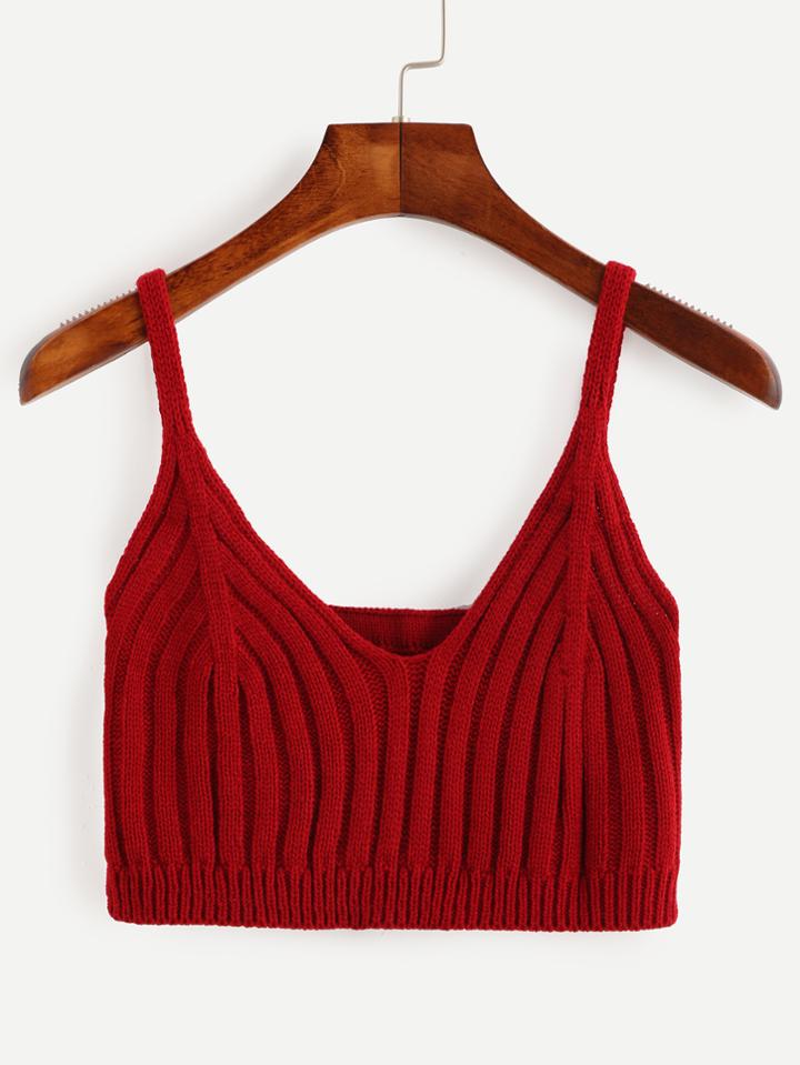Shein Red Ribbed Knit Crop Cami Top