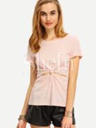 Shein Pink Knotted Front Casual T-shirt