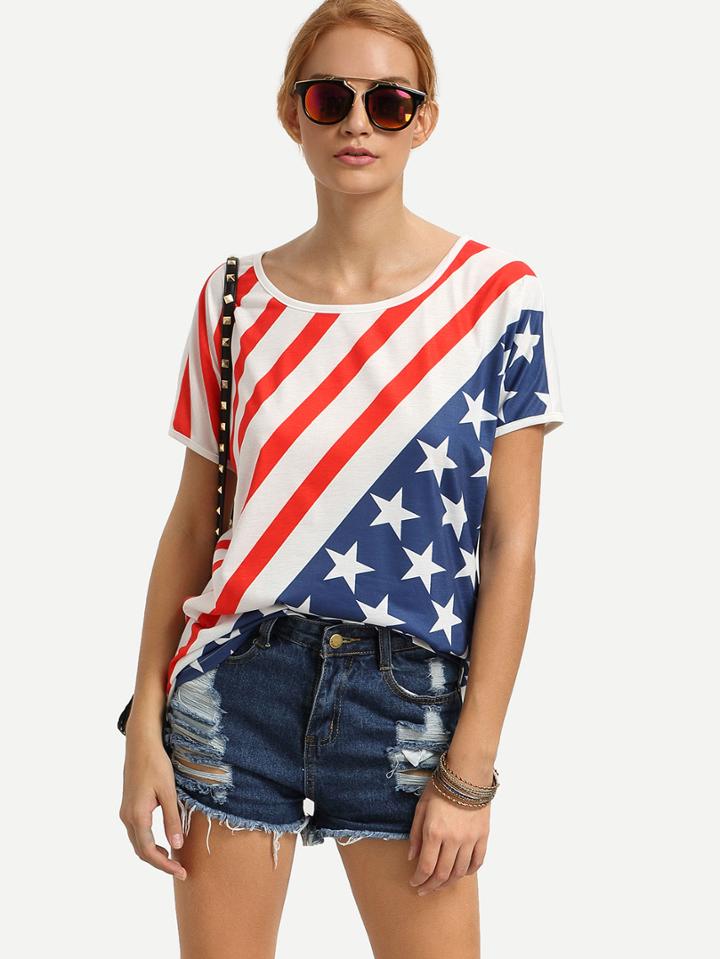 Shein Star-spangled Banner Print Short Sleeve T-shirt