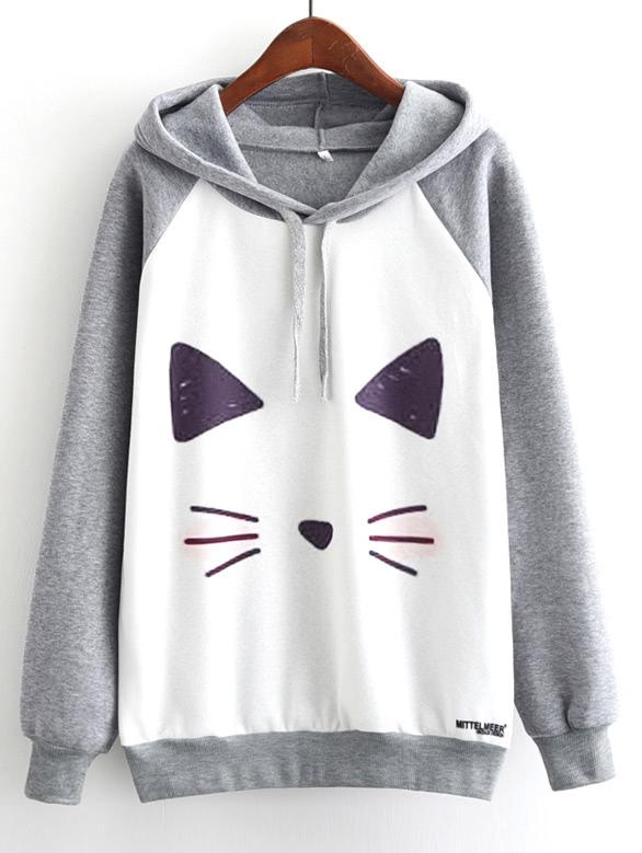 Shein Graphic Print Contrast Sleeve Hoodie