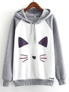 Shein Graphic Print Contrast Sleeve Hoodie