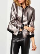Shein Silver Long Sleeve Pu Leather Jacket