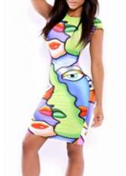Rosewe Chic Print Design Short Sleeve Bodycon Dress For Woman