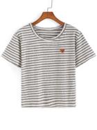 Shein Striped Bear Patch T-shirt