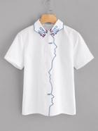 Shein Hand-shaped Collar Embroidered Shirt