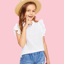 Shein Girls Ruffle Trim Dot Jacquard Top