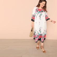 Shein Plus Flower Print Lantern Sleeve Dress