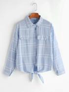 Shein Checked Knotted Hem Shirt