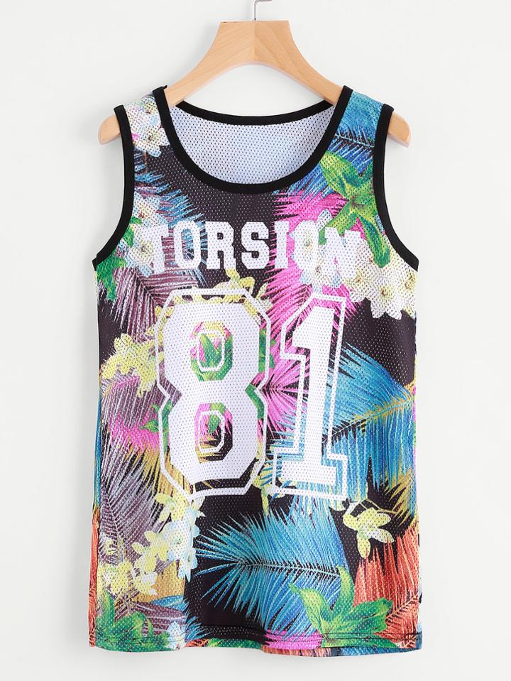 Shein Tropical Print Varsity Tank Top