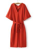 Shein Orange V Neck Loose Kimono Dress