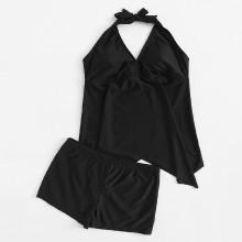 Shein Plus Asymmetric Halter Tankini Set