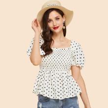 Shein Puff Sleeve Polka Dot Blouse