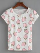 Shein Strawberry Print White T-shirt