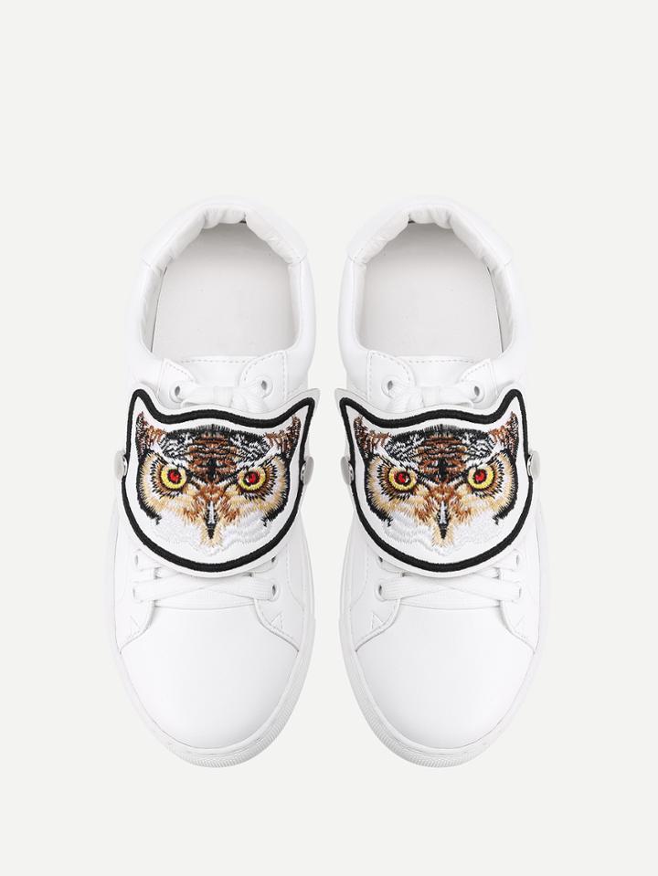 Shein Tiger Embroidery Low Top Pu Sneakers
