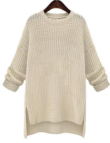 Shein White Round Neck Split Loose Sweater