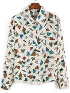 Shein Multicolor Lapel Leaves Print Loose Blouse