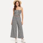 Shein Frill Trim Checked Tube Top With Pants