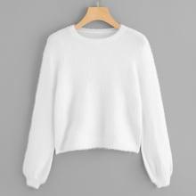 Shein Lantern Sleeve Solid Fuzzy Jumper