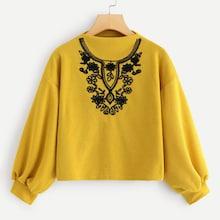 Shein Drop Shoulder Floral Embroidered Sweatshirt
