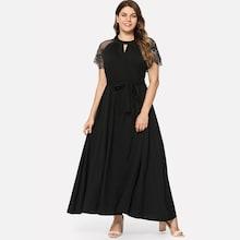 Shein Plus Lace Insert Keyhole Front Solid Halter Dress