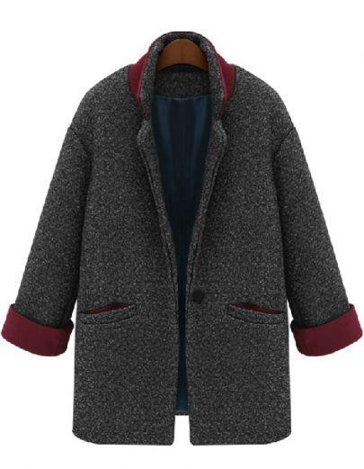 Shein Grey Long Sleeve Single Button Pockets Coat