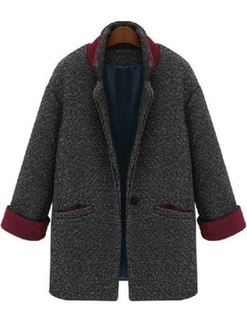 Shein Grey Long Sleeve Single Button Pockets Coat