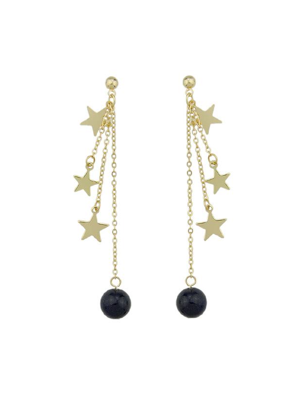 Shein Black Multi Layers Chain Brincos Star Pattern Beads Dangle Earrings