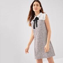 Shein Contrast Yoke Frill Trim Tweed Dress