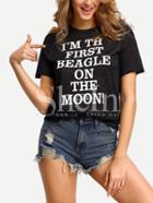 Shein Black Letters Print Knit T-shirt