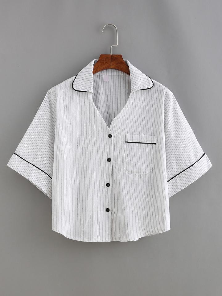 Shein Contrast Binding Striped Blouse
