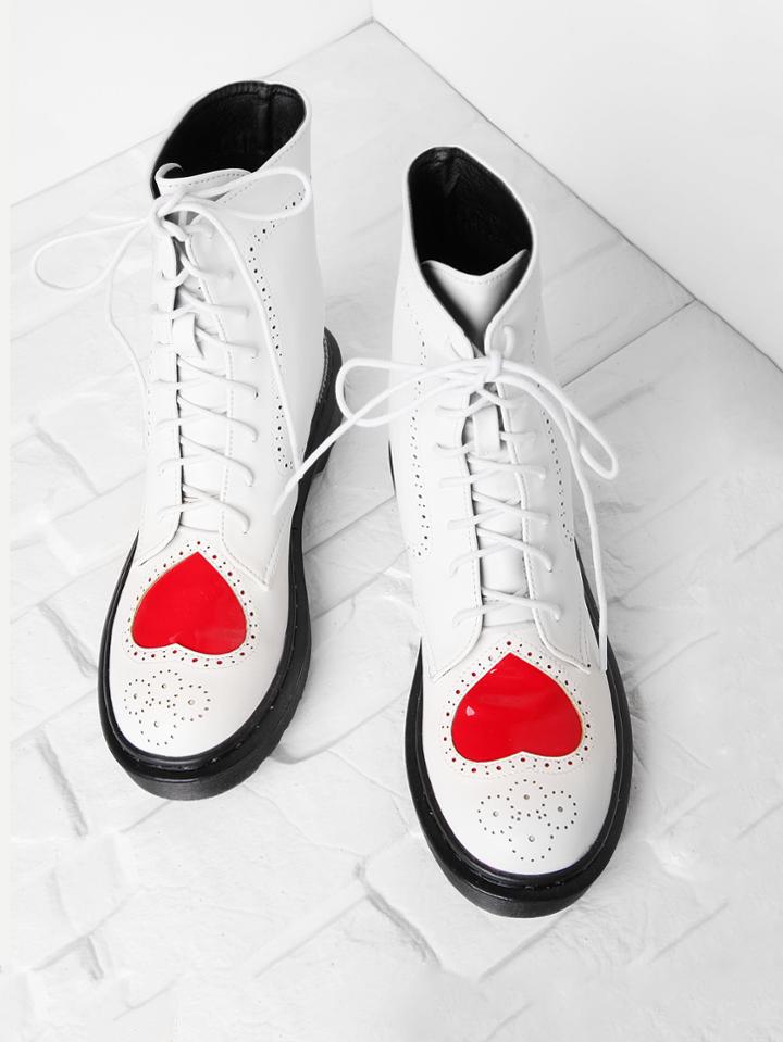 Shein Heart Pattern Lace Up Ankle Boots