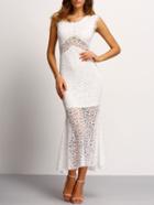 Shein White V Neck Lace Mermaid Dress
