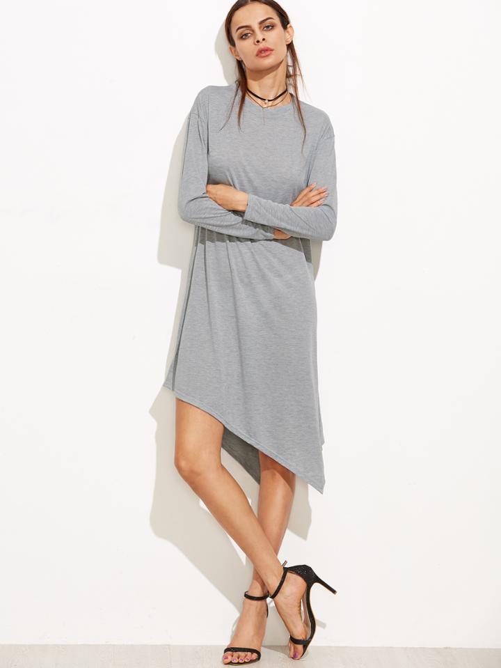 Shein Light Grey Long Sleeve Asymmetric Tee Dress