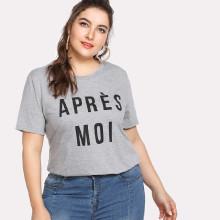 Shein Plus Letter Print Heathered Tee