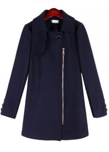 Rosewe Trendy Zipper Closure Turndown Collar Woman Coat Navy
