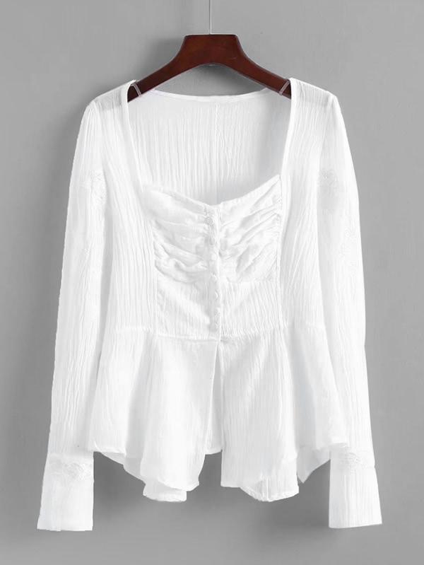 Shein Ruched Front Asymmetrical Blouse