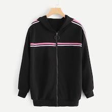Shein Plus Contrast Striped Side Coat