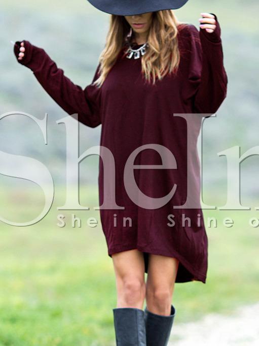 Shein Burgundy Crew Neck V Back T-shirt Dress