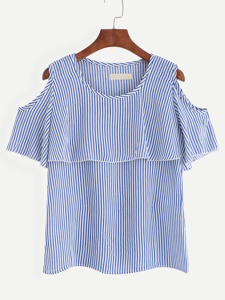 Shein Open Shoulder Vertical Striped Blouse