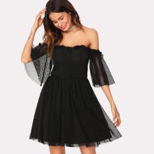 Shein Lace Detail Mesh Overlay Bardot Dress