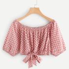 Shein Off Shoulder Knot Front Polka Dot Blouse