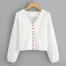 Shein Button Decoration V Neck Top