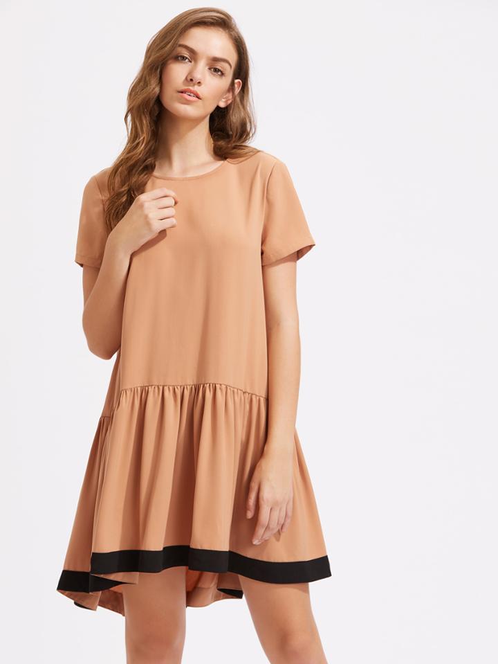 Shein Contrast Panel Keyhole Back Smock Dress