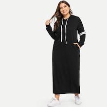Shein Plus Contrast Striped Side Hooded Sweatshirt Dress