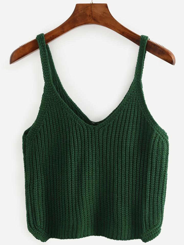 Shein Green Strap V Neck Knit Cami Top